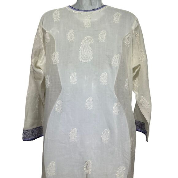 Embroidered purple White Tunic Top Dress Indian Kurta Boho - Picture 3 of 5